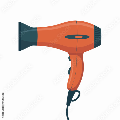 orange hair dryer illustration with dark green accents