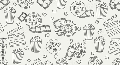 Seamless Pattern with Cinema Elements Hand Drawn Sketch