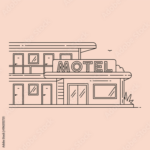 Minimal line of a two-story motel building with sign line motel hotel accommodation travel
