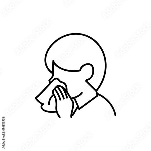 鼻水をかんでいる人の線画アイコン