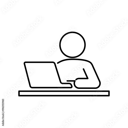 ノートパソコンを使用している人の線画アイコン