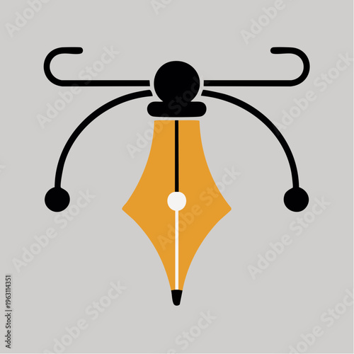Simple black and orange fountain pen nib icon design
