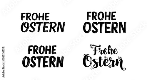 Frohe Ostern German Happy Easter lettering set for holiday greeting cards.