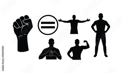 Empowerment bundle vector illustration set with raised fist, equality, and strong men