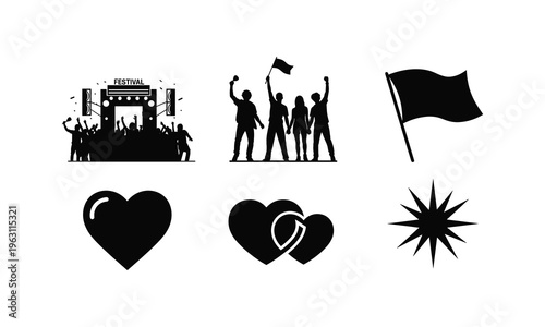 Festival crowd silhouette vector illustration, hands up, music event celebration, dynamic energy