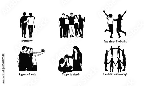Friendship vector illustration bundle with best friends, celebrating, and unity concept