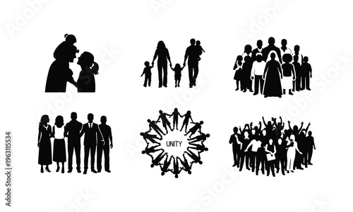 Vector illustration of diverse families and community groups, showing unity, connection, and togetherness