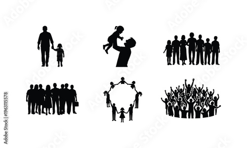 Vector illustration showcasing community and family togetherness, people in unity, holding hands in a circle