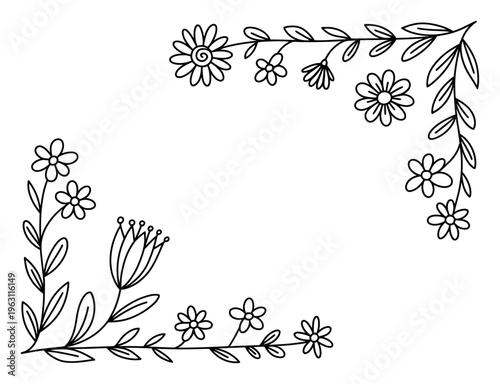 Floral Border Vector Illustration with Flowers and Leaves
