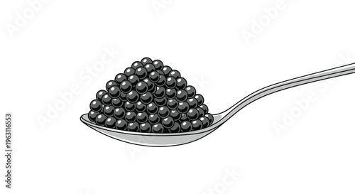 Gourmet presentation of high-quality black caviar piled generously on a sleek silver spoon against a clean white background for luxury dining.