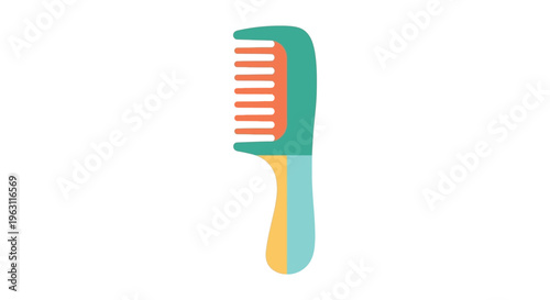 Colorful hair comb in minimalist illustration style with bright vibrant colors in simple flat design for beauty and haircare branding