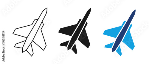 Modern Airplane Icon Set, Jet Aircraft Silhouette, Minimal Aviation Logo, Plane Vector Illustration, Travel Flight Symbol Isolated