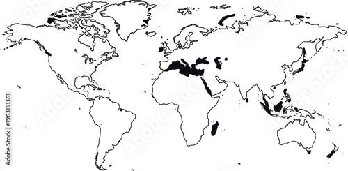 World map illustration outline continents geography