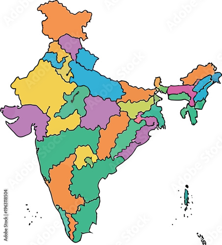 India map with colorful states and union territories