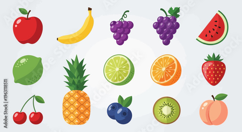Set of Colorful Fresh Fruit Icons Collection