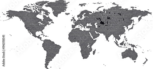 Black silhouette world map on white background