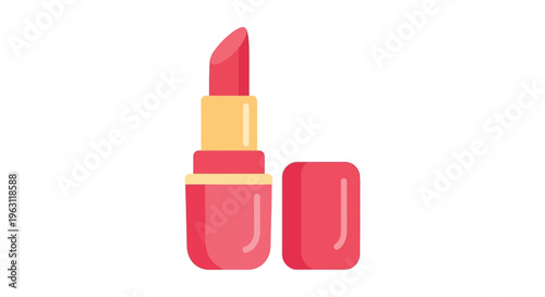 Red lipstick in shiny gold tube with cap off in bright vibrant lighting for beauty advertising