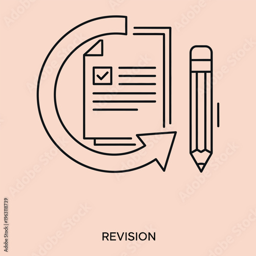 Minimal line of revision concept with document and pencil line minimal revision editing checklist