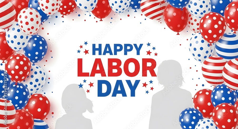 Obraz premium Happy labor day celebration with patriotic balloons and confetti