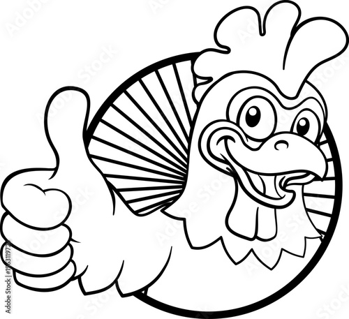 A chicken cartoon rooster cockerel bird mascot giving a thumbs up