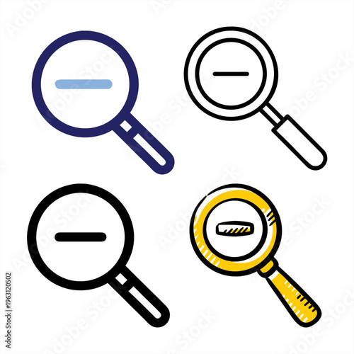 Magnifying glass icons with minus symbol for zoom out and search functions