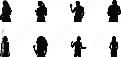 Business people silhouettes set, male and female professionals in expressive communication poses, corporate team concept, office workers isolated on white background