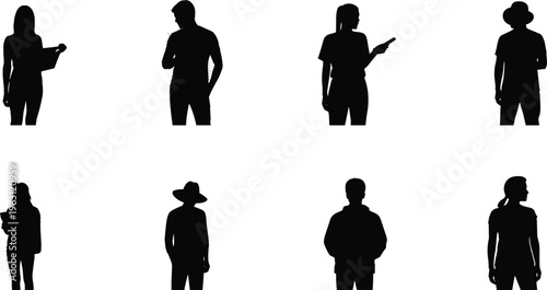 Business people silhouettes set, male and female professionals in modern poses, corporate team concept, office workers isolated on clean white background