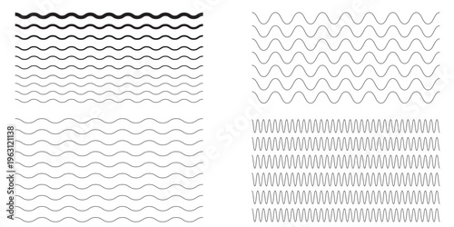 Waves line set. Wave ornament pattern. Set of wavy zigzag lines. Wave thin line background. Vector zigzag and wavy horizontal underline. Vector