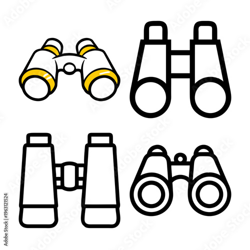 Set of four different binocular icons symbolizing exploration searching and visual observation