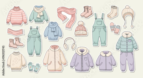 Pastel baby winter clothes set with rompers hats and mittens