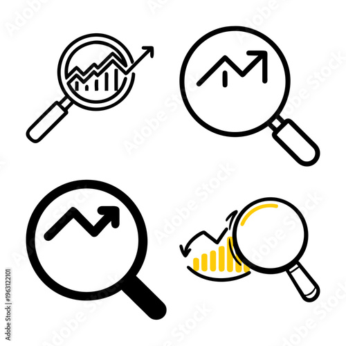 Magnifying glass with graph, finance, analytics, and growth concept, illustration