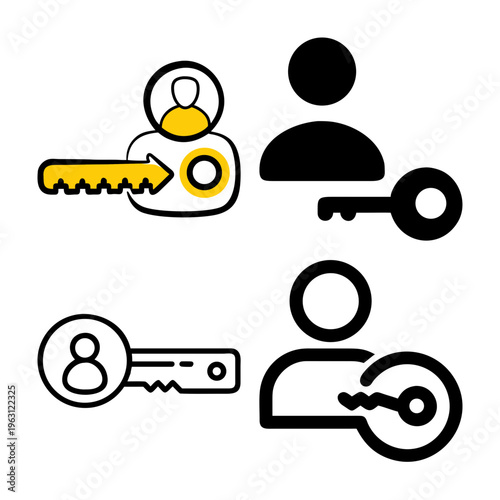 User account access concept with key icons and person symbol representing security and login