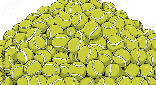 Giant pile of bright yellow tennis balls overflowing in a heap sports equipment
