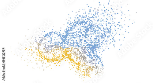 Abstract digital art of a human head dissolving into geometric shapes