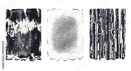 Three abstract textured backgrounds with scratchy lines and smudged paint effects