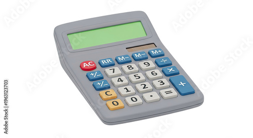Gray Calculator with Green Display and Colorful Buttons