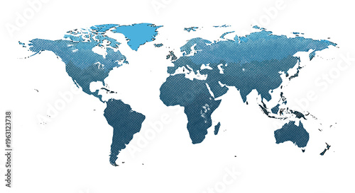 World map composed of tiny blue dots global network concept clean white background