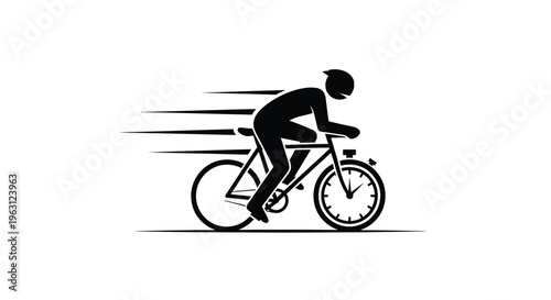 Cyclist riding bicycle quickly with clock on wheel in motion