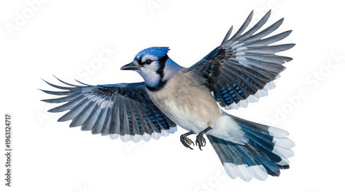 Foto Blue jay in flight on transparent background clear blue and white bird png