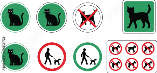 Pet Policy Icon Set with Cats and Dogs Allowed and Prohibited Signs Animal Friendly Rules and No Pets Symbols for Public Areas Vector Illustration