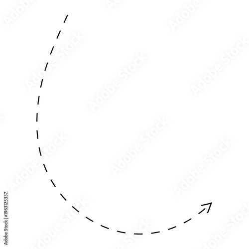Large Sweeping C-Curve Dashed Line Arrow for Map Detour Vector