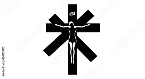 Crucifixion of Jesus Christ on a unique asterisk shaped cross.