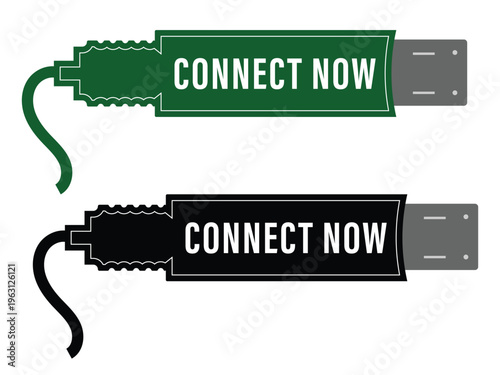 Connect Now Web Button Set with USB Cable Connector Icon Vector