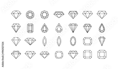 Flat Diamond and Gemstone Icon Set Jewelry Shape Vector Collection