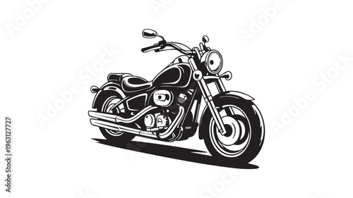 Detailed black motorcycle design, custom chopper vector art.