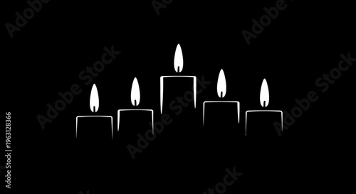 Five glowing candles casting light in the darkness.