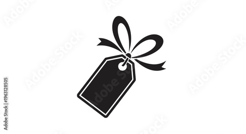 Gift Tag with Ribbon Icon Black and White.