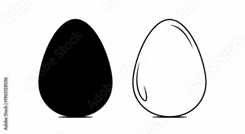 Two stylized eggs, one solid black and one outlined in white, side by side.