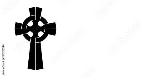 Black Celtic Cross Symbol on White Background.