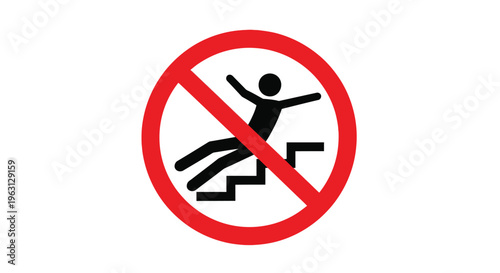 Vector graphic illustration of a prohibited sign with a person falling down stairs
